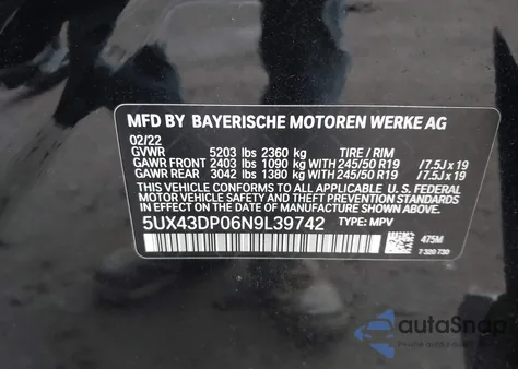 2022 BMW X3 Sdrive30I from USA, damaged, VIN 5UX43DP06N9L39742